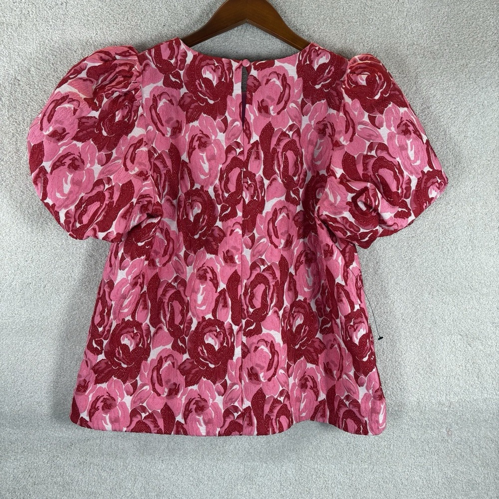 Pomander Place Red and Pink Floral Puff-Sleeve Blouse - Picture 10 of 10